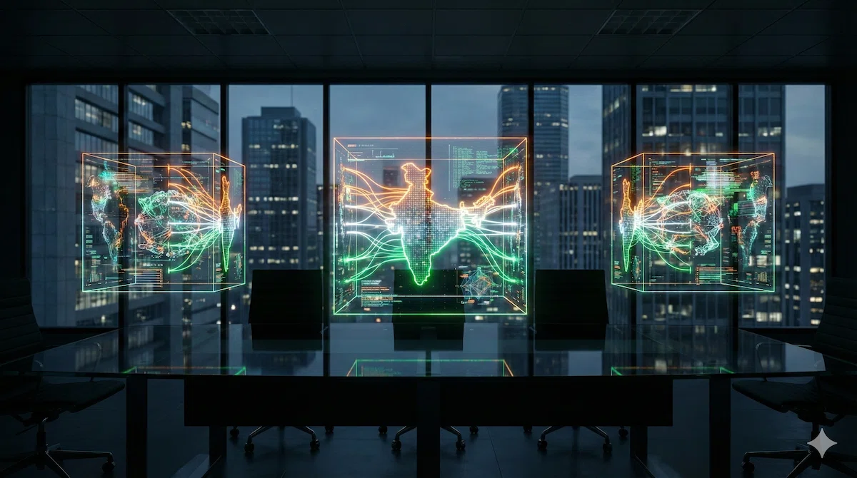 A futuristic representation of the Krutrim vs Sarvam AI battle in the Indian Sovereign AI landscape