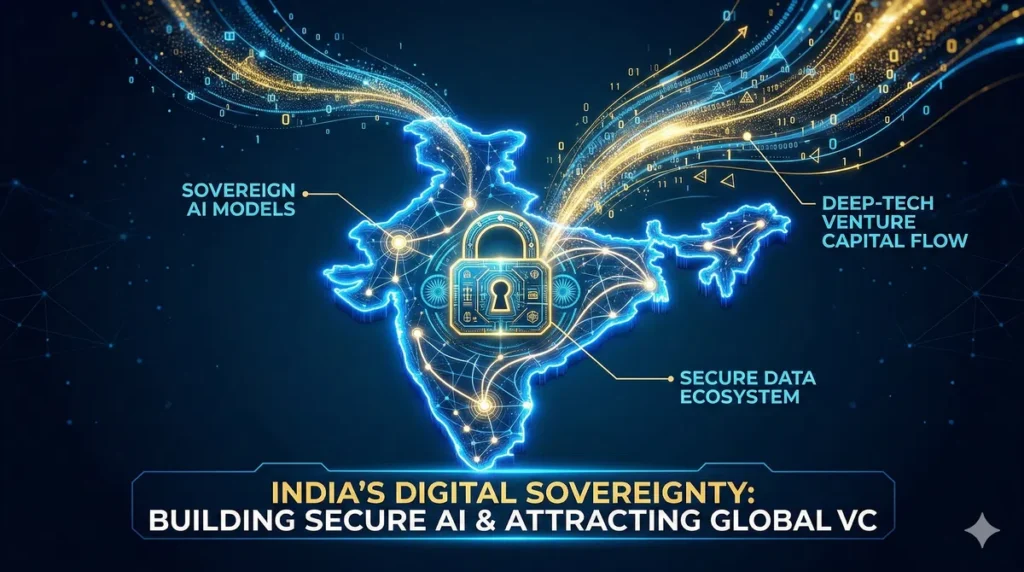 A digital map of India representing secure sovereign AI investments and data protection