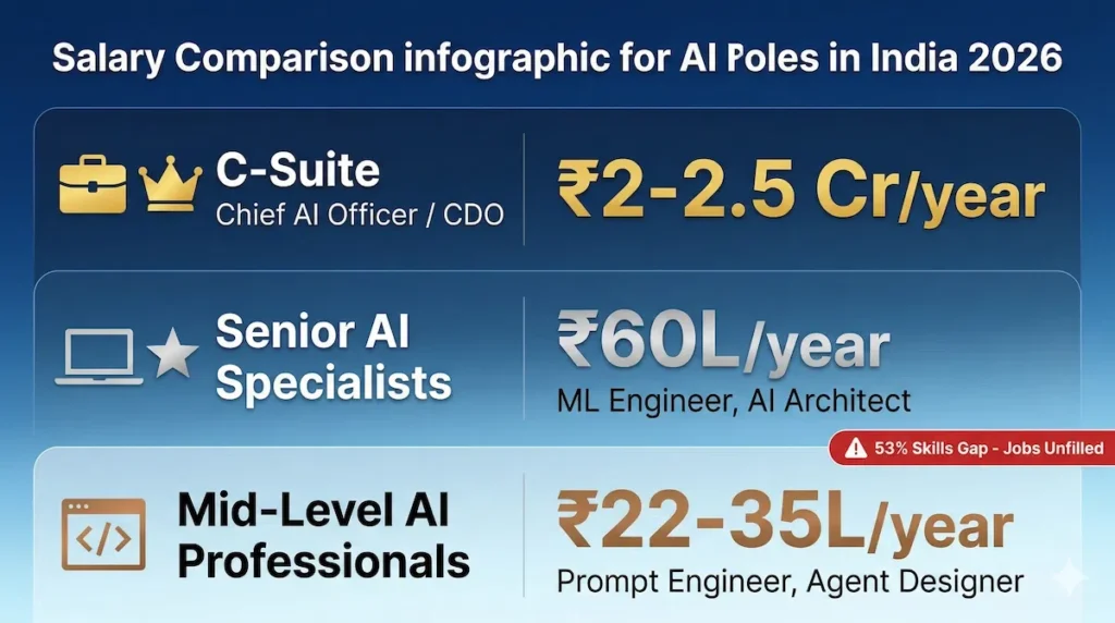 AI job salaries India 2026 range mid-level senior C-suite compensation lakhs crores