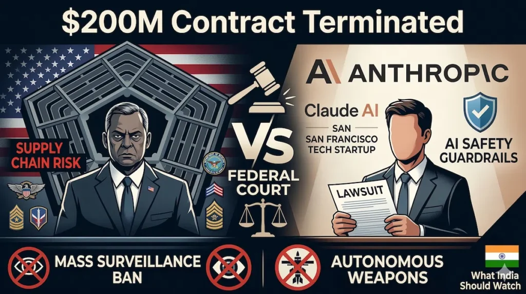 Anthropic Pentagon lawsuit supply chain risk Claude AI ban 200 million contract terminated India implications