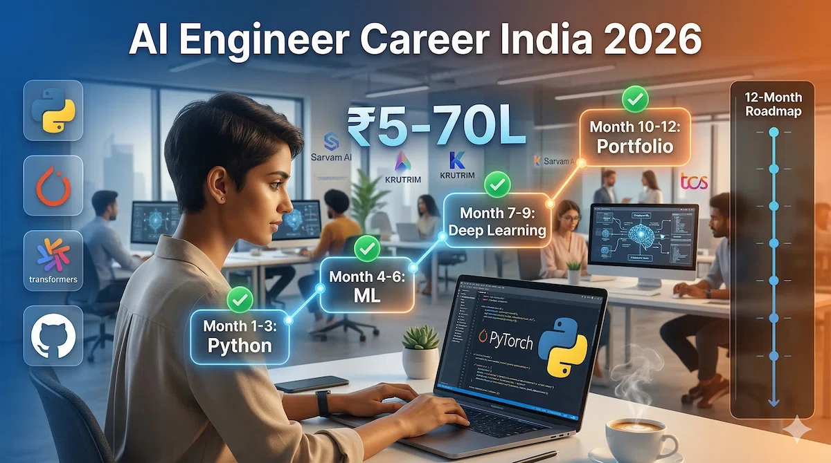 How to become AI engineer India 2026 career roadmap 12 months Python machine learning ₹5-70 lakh salary guide