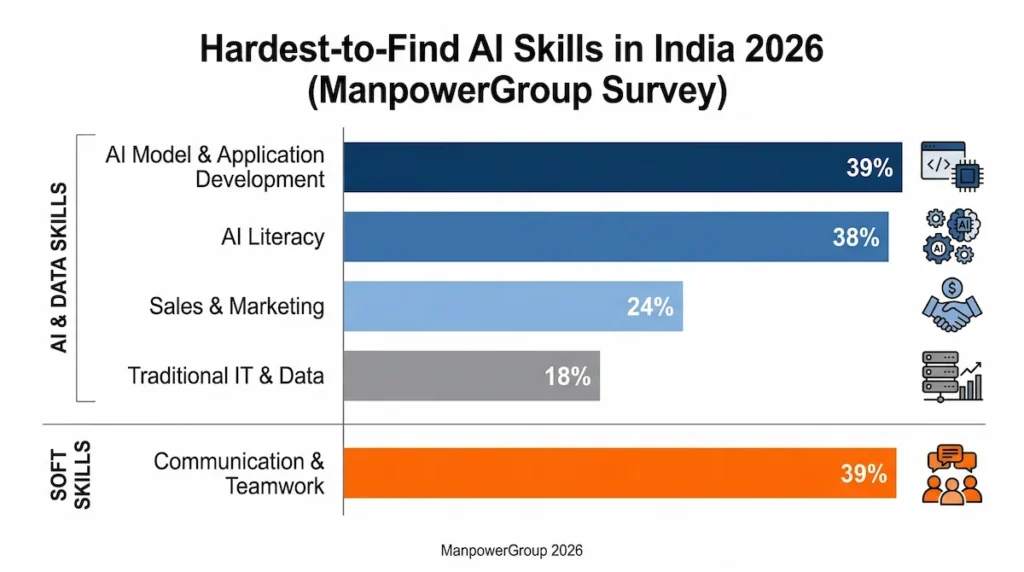 AI skills shortage India ranking bar chart model development literacy soft skills demand