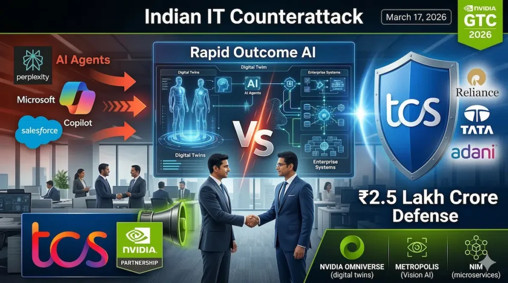 TCS Rapid Outcome AI NVIDIA platform launch Indian IT counterattack Perplexity Microsoft Copilot threat ₹2.5 lakh crore defense 2026