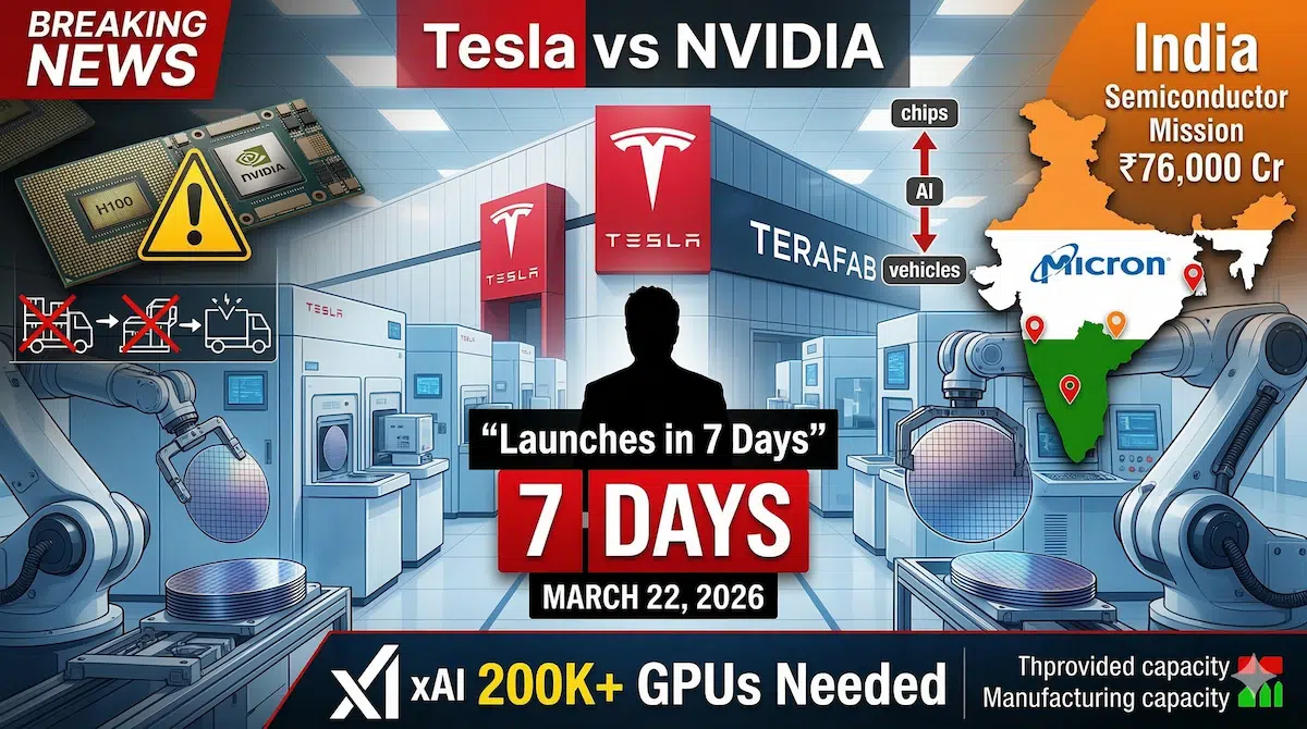 Tesla Terafab AI chip manufacturing Elon Musk 7 days launch India semiconductor mission NVIDIA competition shortage