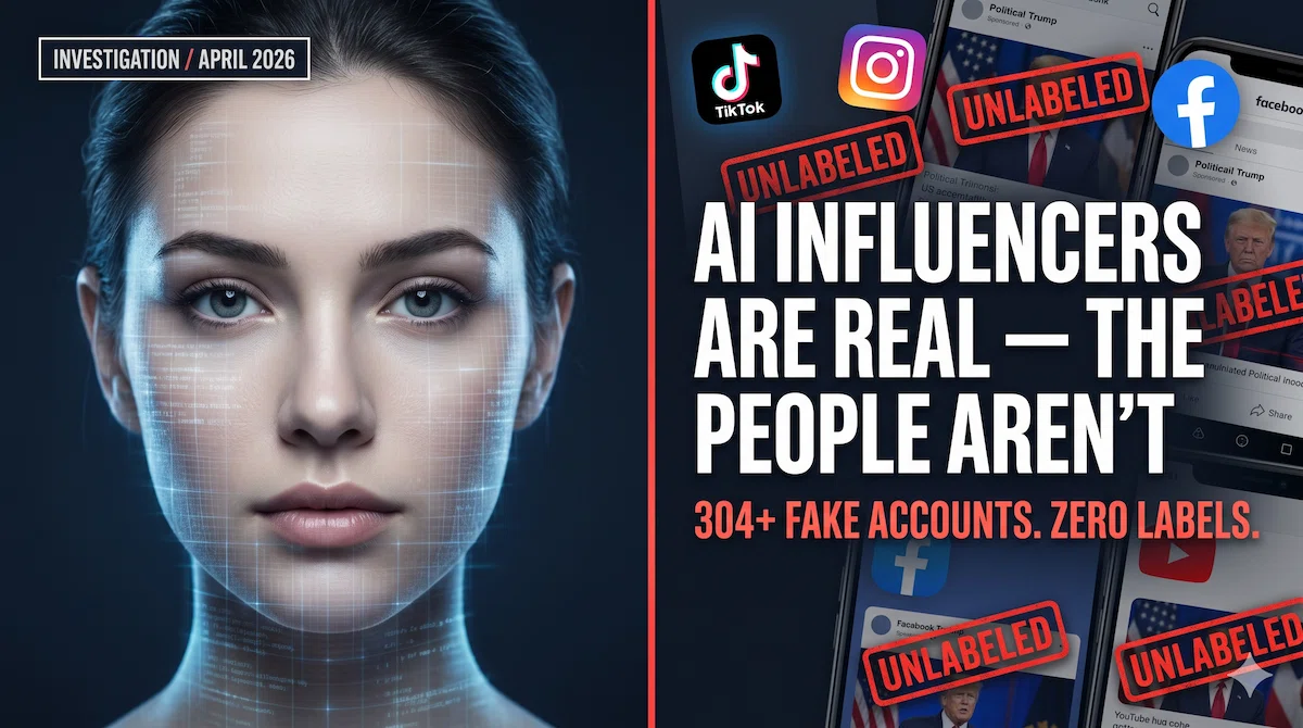 AI-generated avatar accounts spreading unlabeled political content on TikTok Instagram and Facebook in 2026