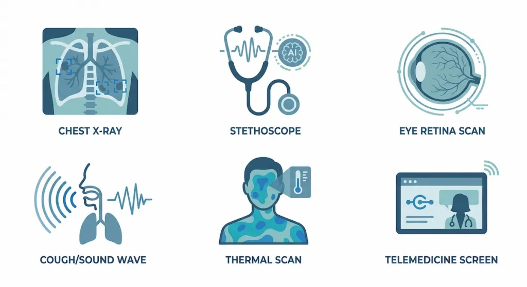 Clinical AI tools used by doctors in India including radiology retinopathy and telemedicine