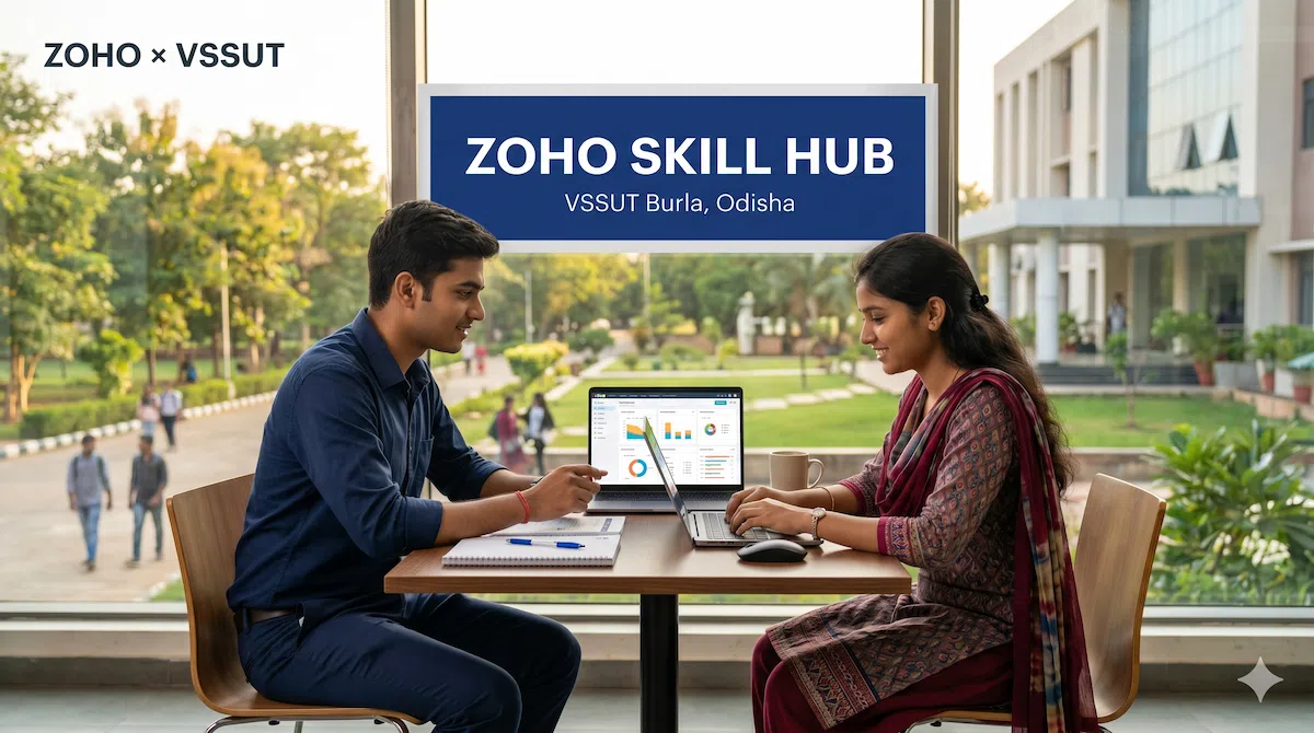 Students working at the Zoho Skill Hub inaugurated at VSSUT Burla, Sambalpur, Odisha in 2026, part of a ₹200 crore IT hub and AI Centre of Excellence initiative for Western Odisha