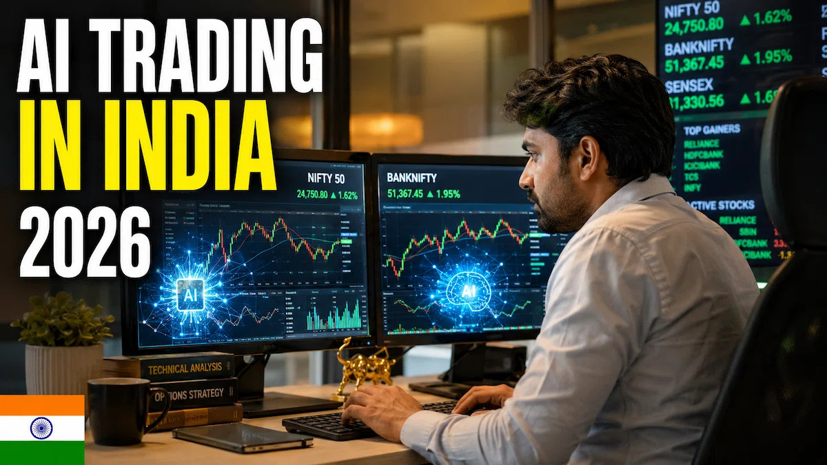 Indian trader using AI tools to analyze Nifty stock market charts in 2026