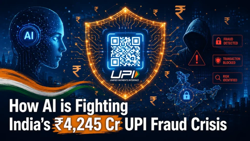 AI UPI fraud detection India — neural network shield protecting digital payments