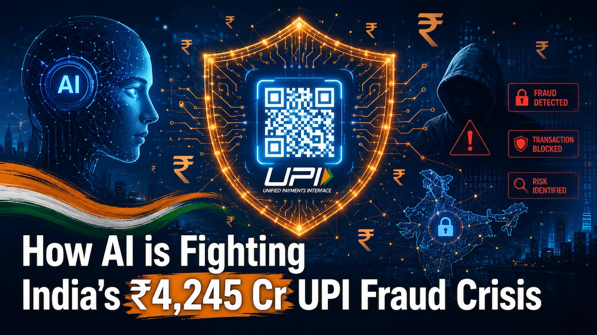 AI UPI fraud detection India — neural network shield protecting digital payments