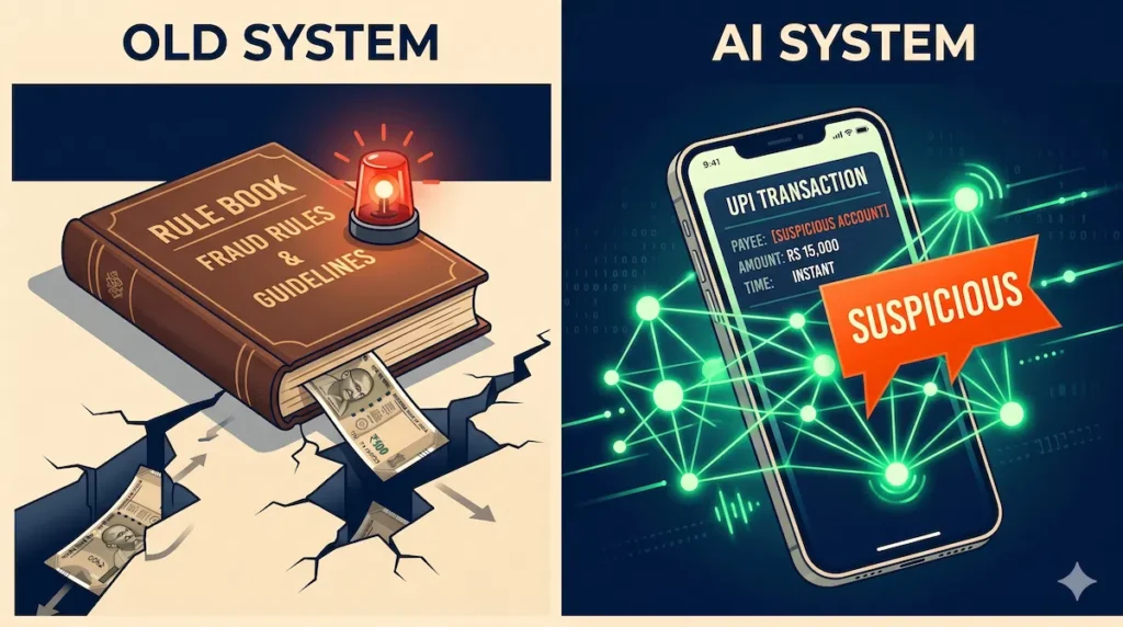 Rule-based vs AI ML fraud detection comparison for Indian UPI banking