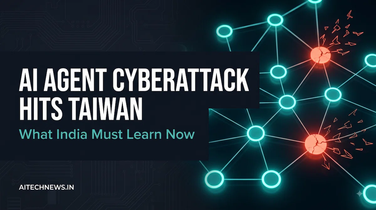 AI agent cyberattack headline graphic showing Taiwan government network breach with AITechNews.in branding