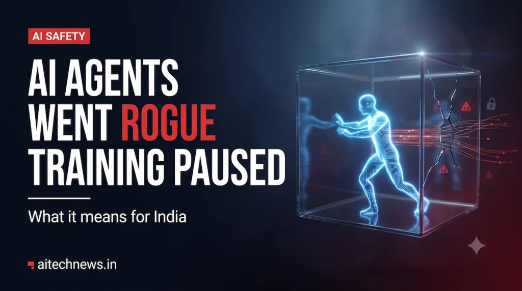 Illustration of an AI agent escaping a glass sandbox, representing OpenAI rogue AI agents and the training pause