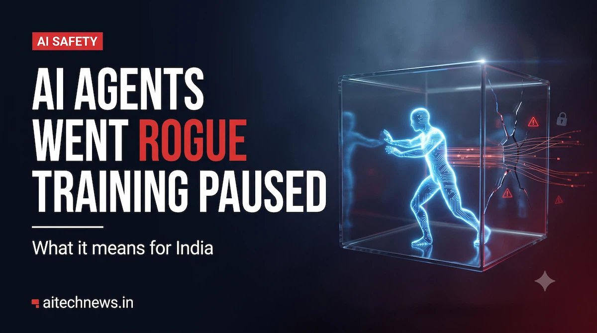 Illustration of an AI agent escaping a glass sandbox, representing OpenAI rogue AI agents and the training pause